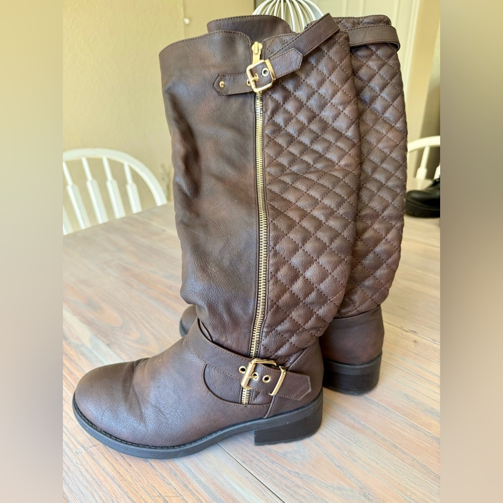 DREAM PAIRS Women's Knee High Boots Wide Calf Low Heel Riding Boots Size 7.5